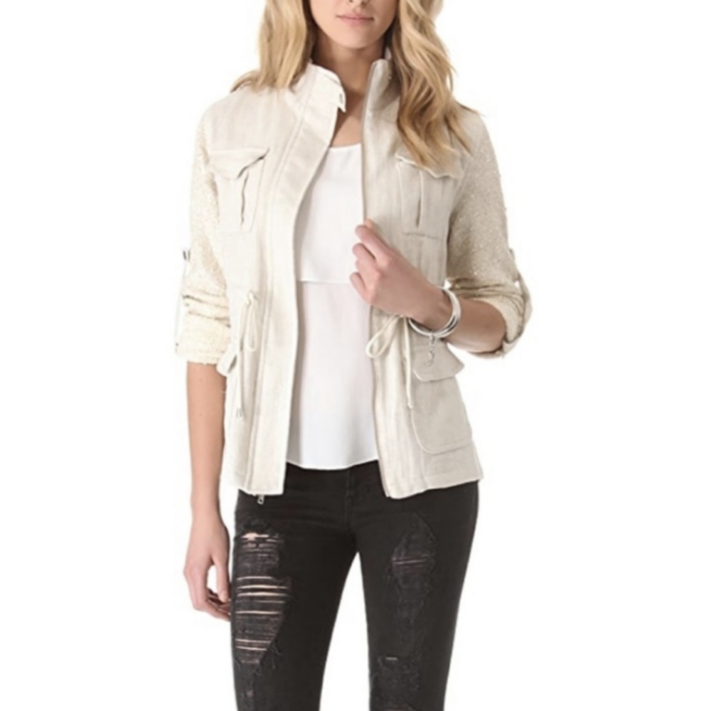Generation Love Boucle Sleeve Linen Utilitarian Parka Jacket XS Barn Coat